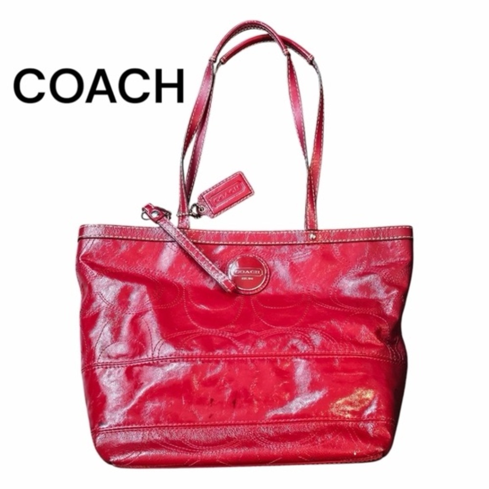 Coach Red Leather Tote Bag